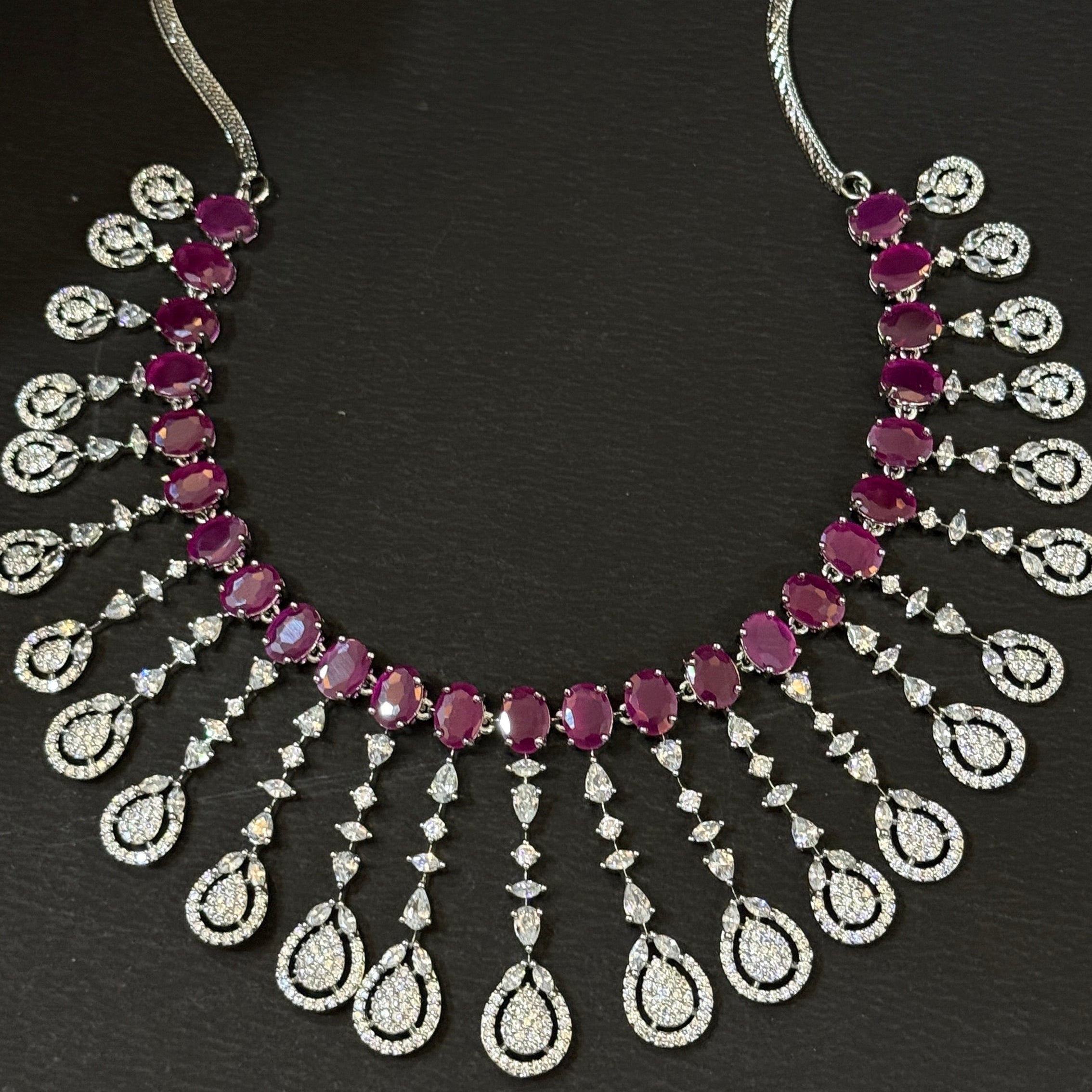 Ruby Radiance American Diamond Necklace Set